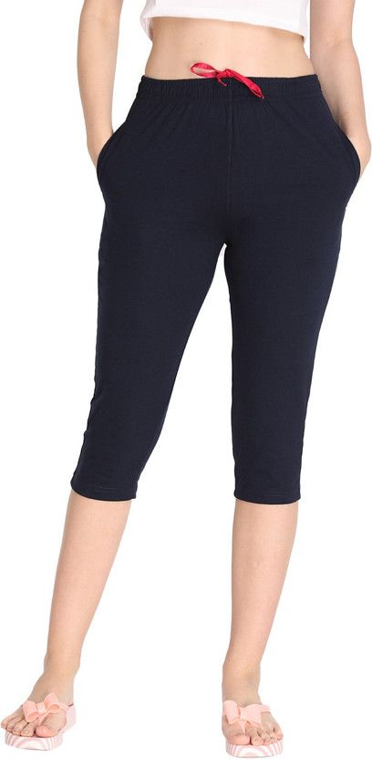 Neva Women Cotton rich Solid Color Capri Women Dark Blue Capri