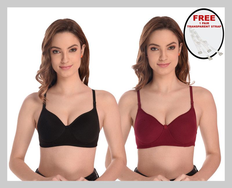 Women Full Coverage Lightly Padded Bra  (Black, Maroon)