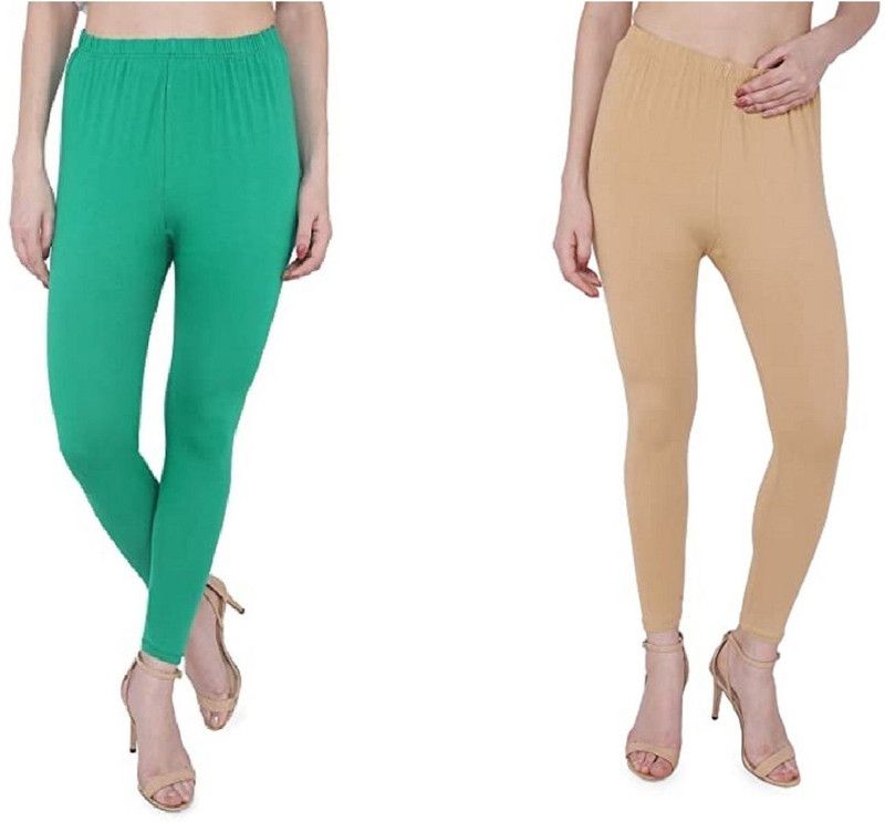 SKF Churidar Length Ethnic Wear Legging  (Green, Beige, Solid)