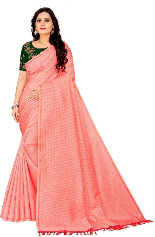 Woven Bollywood Jute Silk Saree  (Pink)