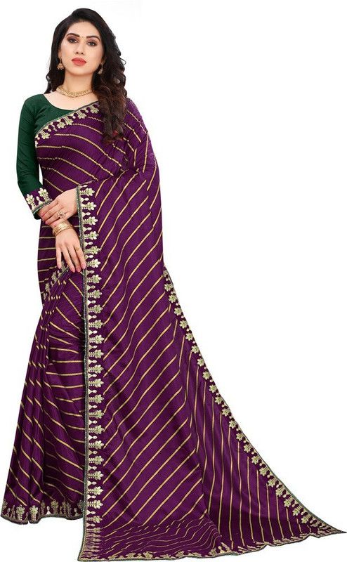 Printed Leheria Chiffon Saree  (Purple)