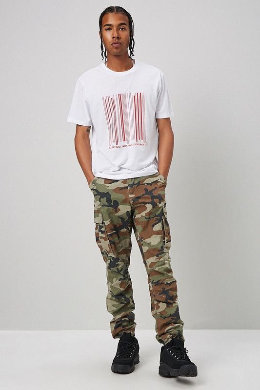 Men Striped, Typography Round Neck Cotton Blend Red, White T-Shirt