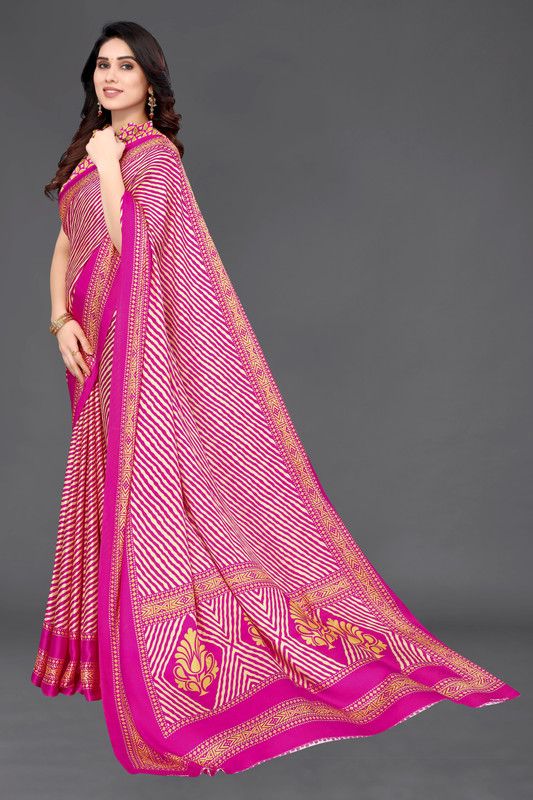 Printed, Striped Bollywood Silk Blend Saree  (Pink)