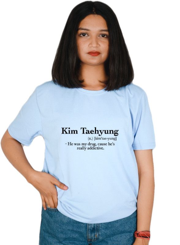 Bts tshirt for womens |Bts Band t shirt for womens Women Printed Round Neck Polyester Blue T-Shirt
