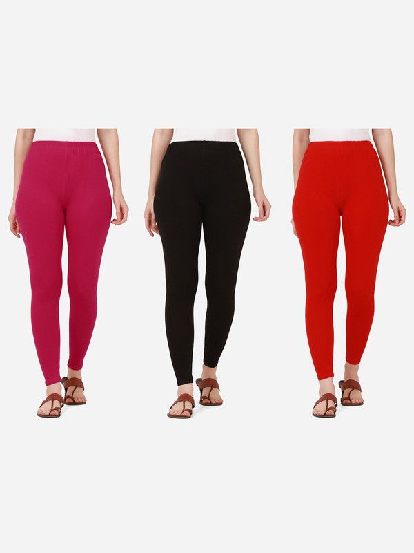 BuyNewTrend Ankle Length Western Wear Legging  (Pink, Black, Red, Solid)