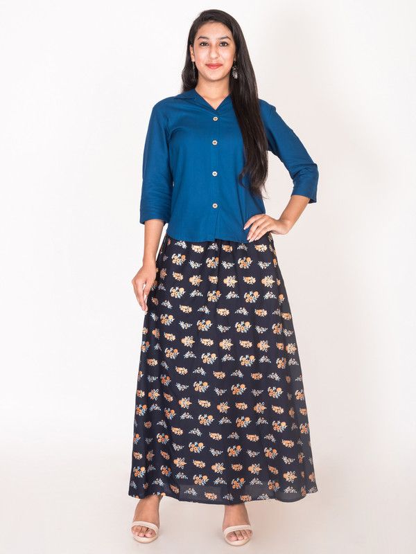 Pack of 2 Women Printed Viscose Rayon Ethnic Dress  (Dark Blue)