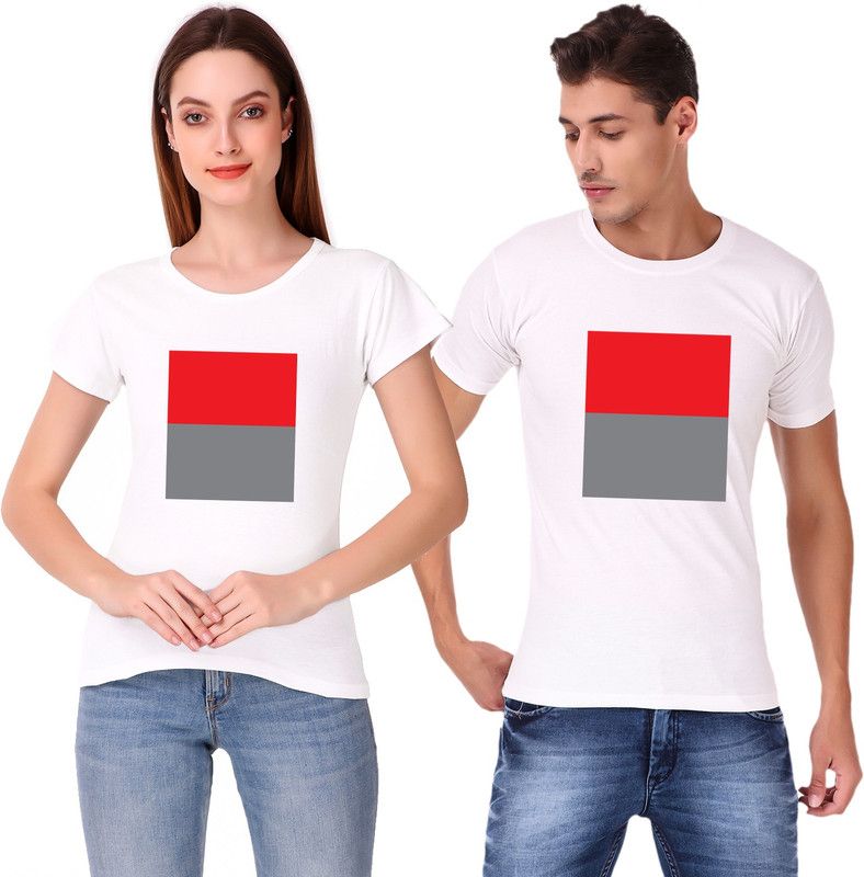 Pack of 2 couple tshirt lover printed tshirt Couple Printed Round Neck Cotton Blend White T-Shirt