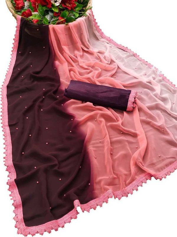 Printed, Self Design, Color Block, Ombre, Dyed Bollywood Georgette Saree  (Pink)