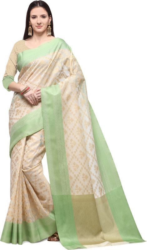 Self Design, Woven Banarasi Silk Blend Saree  (Cream)