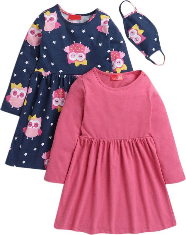 Girls Midi/Knee Length Casual Dress  (Blue, Full Sleeve)