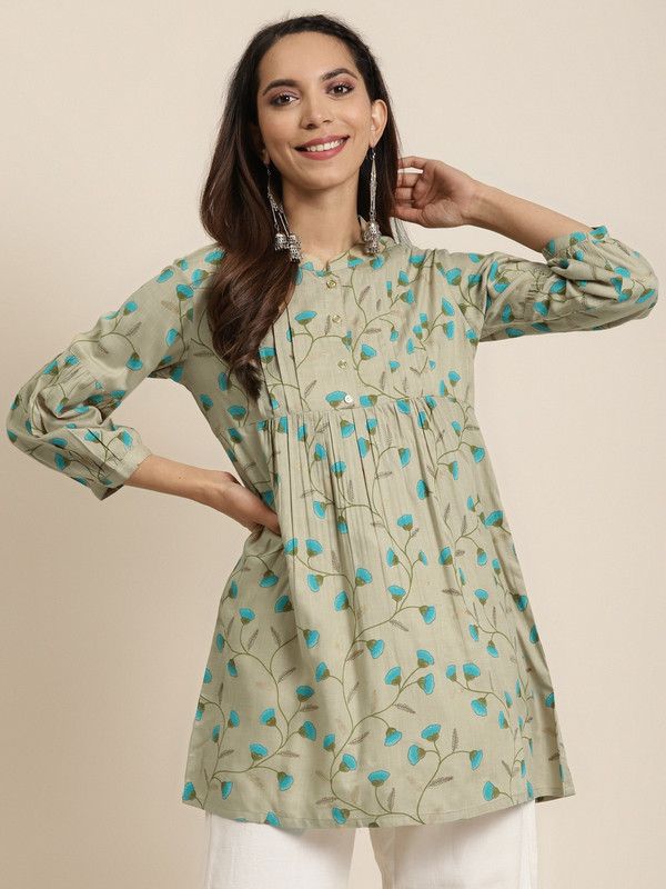 Women Floral Print Viscose Rayon Flared Kurta  (Brown)