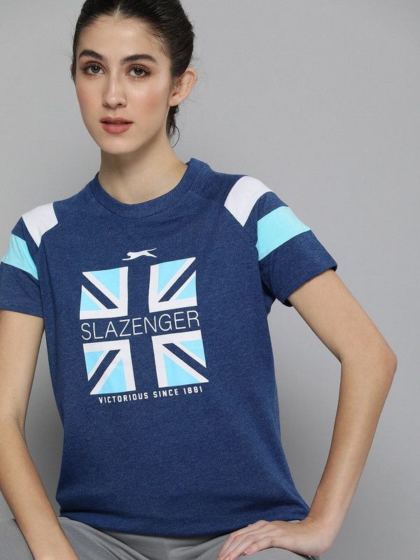 Women Printed Round Neck Polyester Light Blue T-Shirt