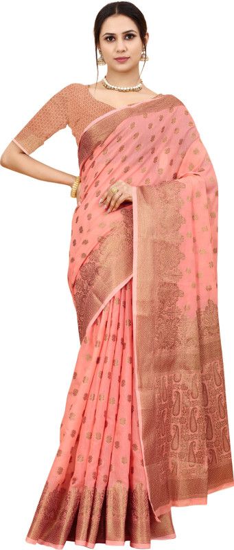 Self Design Banarasi Cotton Silk Saree  (Pink)