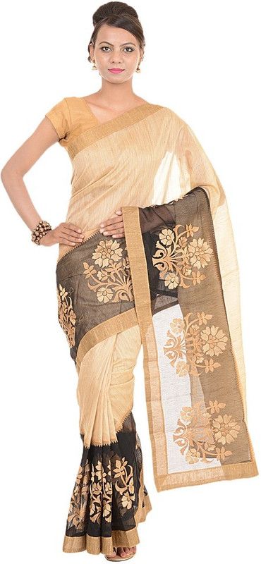 Embroidered Banarasi Cotton Blend Saree  (Brown)