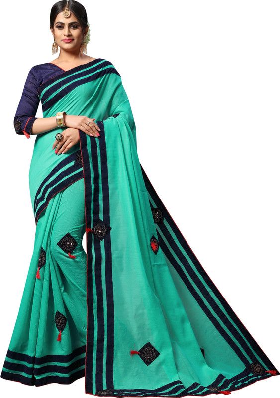Embellished Chanderi Chanderi Saree  (Light Green)