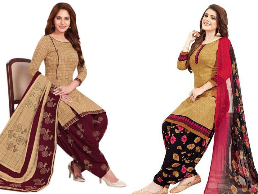Unstitched Crepe Salwar Suit Material Checkered, Printed