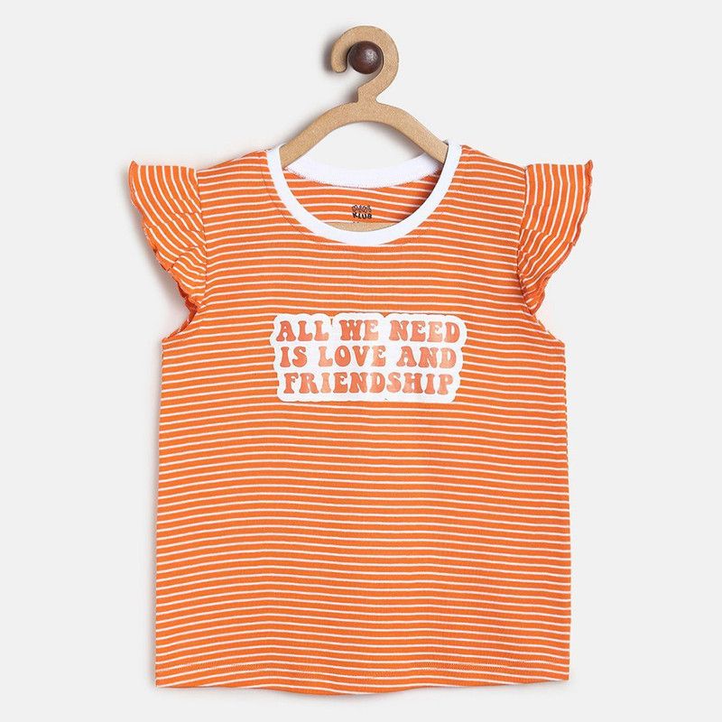 Girls Pure Cotton Top  (Orange, Pack of 1)
