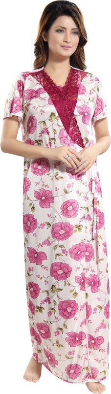 Women Robe  (White, Pink)