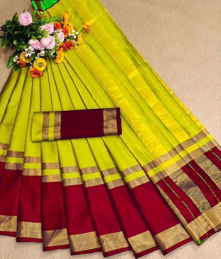 Self Design Mysore Pure Silk, Cotton Silk Saree  (Magenta, Yellow)