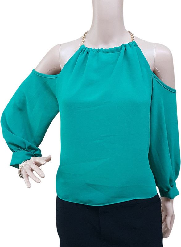 Party Noodle Straps Solid Women Green Top