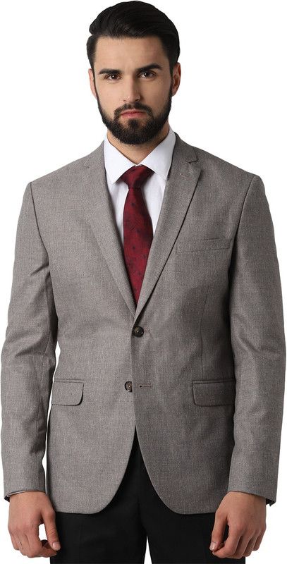 Men Self Design Single Breasted Formal Blazer  (Grey)