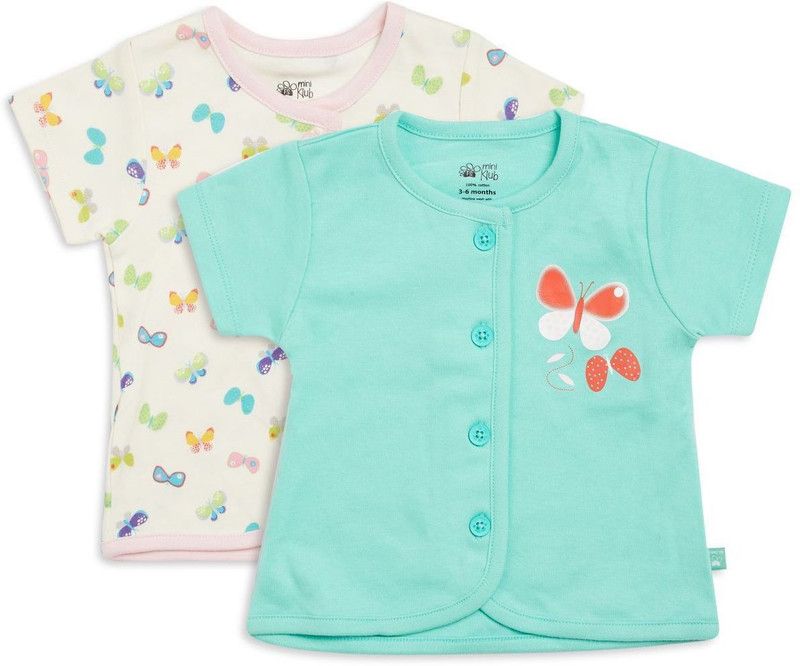 Baby Girls Cotton Blend A-line Top  (Green, Pack of 2)
