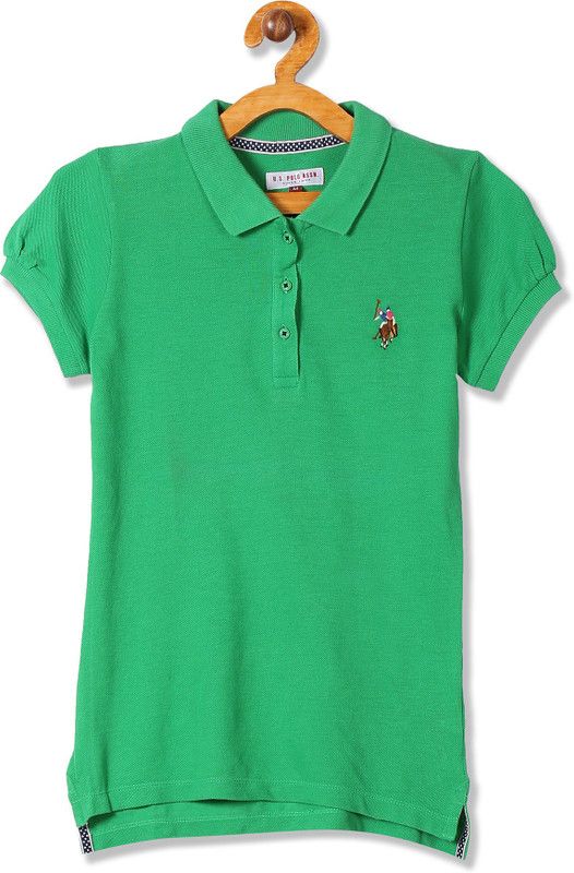 Girls Solid Pure Cotton T Shirt  (Green, Pack of 1)