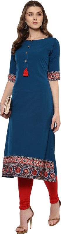Women Solid Crepe Asymmetric Kurta  (Blue)