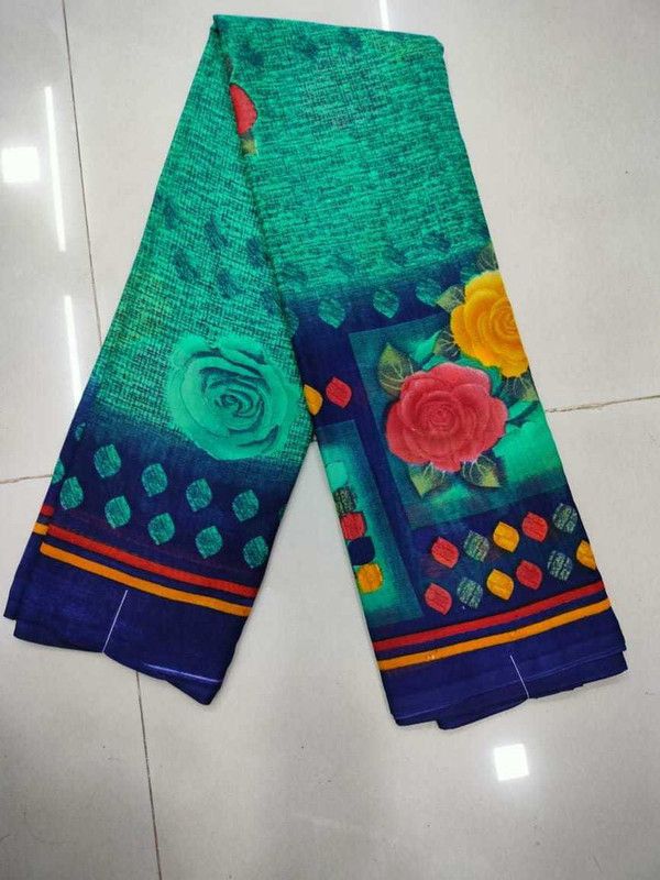 Floral Print Daily Wear Chiffon, Georgette Saree  (Green, Blue)