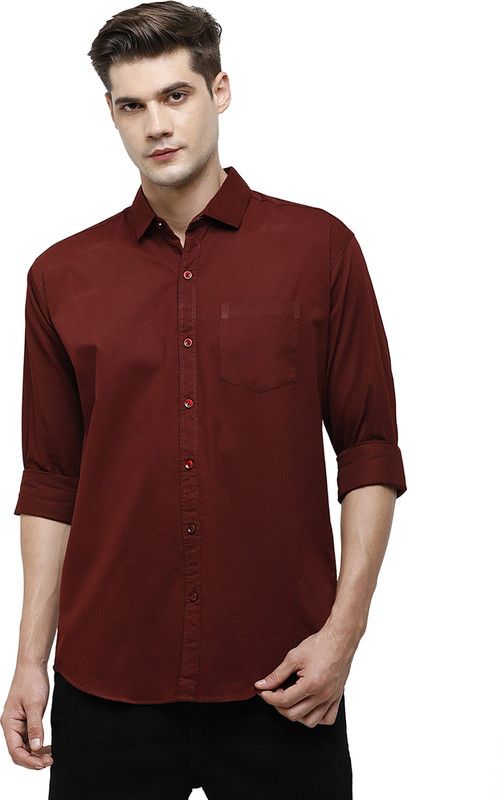 Men Solid Festive Maroon Shirt