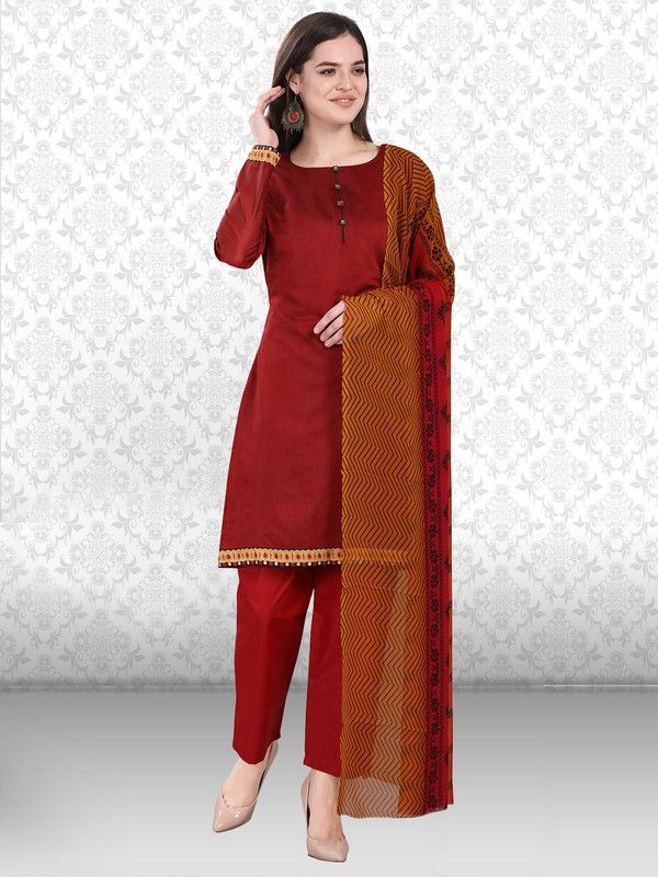 Unstitched Chanderi Kurta & Palazzo Material Solid, Printed
