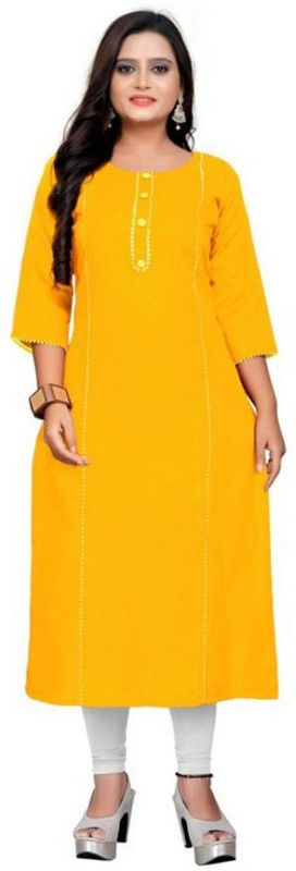 Women Woven Design Cotton Blend A-line Kurta  (Yellow)