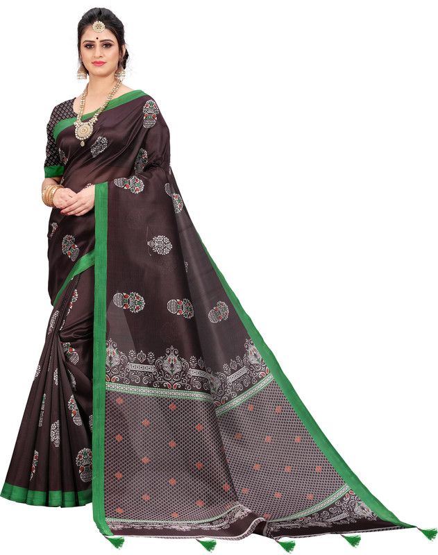 Bhagalpuri Silk Blend Saree  (Brown)