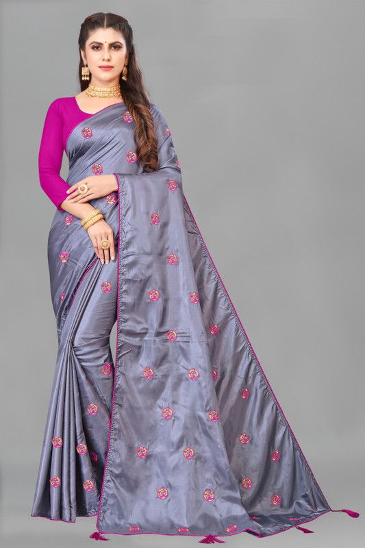 Assam Silk Silk Blend Saree  (Grey)