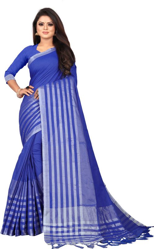 Woven Gadwal Cotton Silk Saree  (Blue)