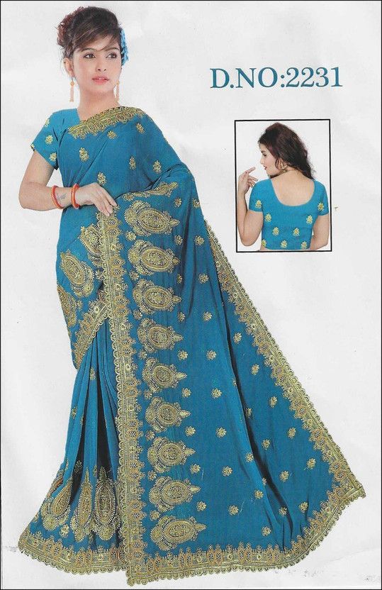 Embroidered Daily Wear Jute Silk Saree  (Blue)