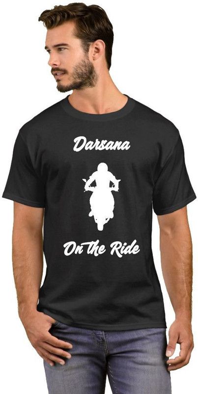 Darsana On the Ride Men Printed Round Neck Cotton Blend White, Black T-Shirt
