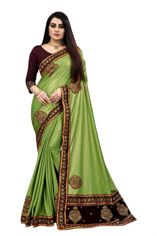 Embellished Bollywood Silk Blend Saree  (Light Green)