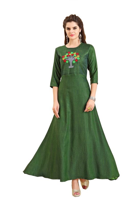 Self Design Art Silk Stitched Anarkali Gown  (Green)