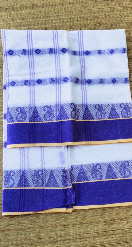 Tant Pure Cotton Saree  (Blue, White)