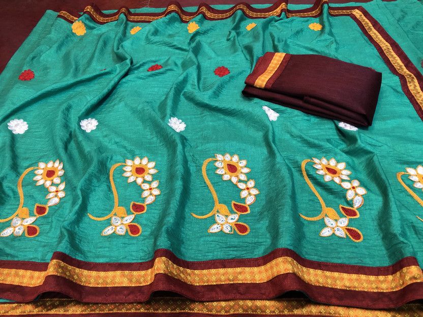 Embroidered Paithani Art Silk Saree  (Light Blue)