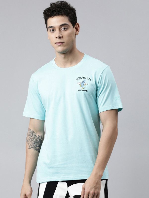 Active Men Printed Round Neck Pure Cotton Light Blue T-Shirt