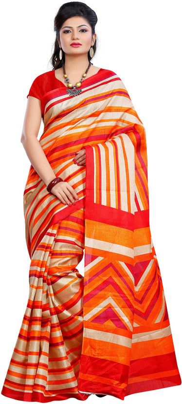Printed Bhagalpuri Silk Blend Saree  (Red)