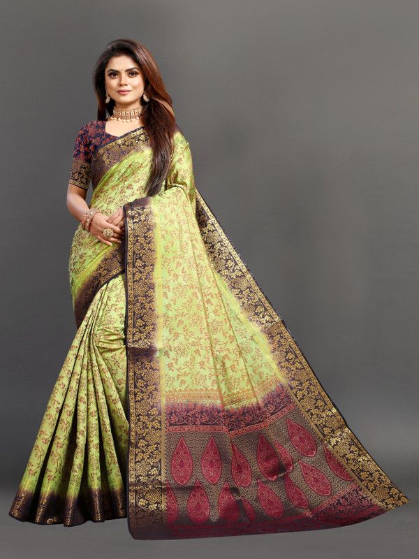 Woven Bollywood Nylon Saree  (Light Green)
