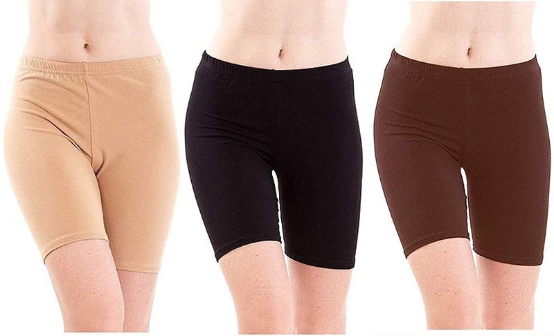 Short For Girls Sports Solid Cotton Blend  (Multicolor, Pack of 3)