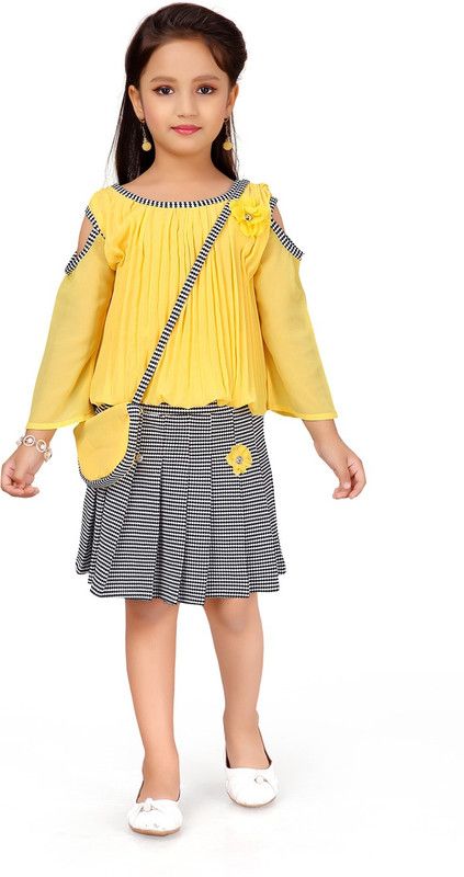 Girls Party(Festive) Top Skirt, Slingbag  (Yellow)