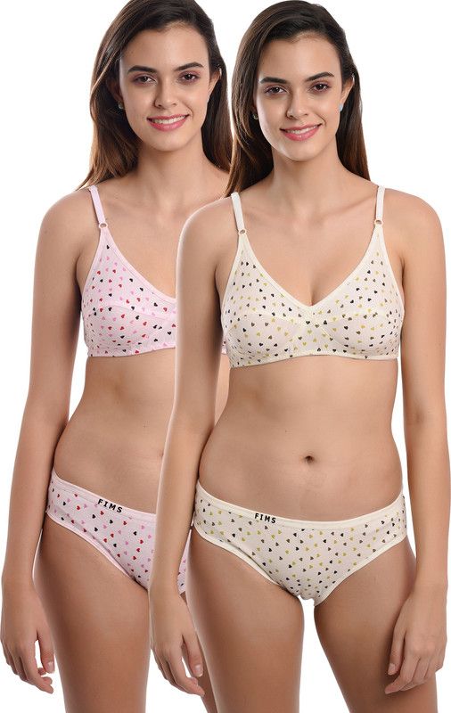 Bra & Panty Set Printed Green, Pink Lingerie Set
