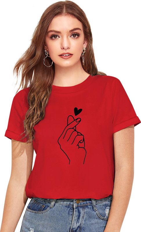 Party Graphic Print Women Red Top