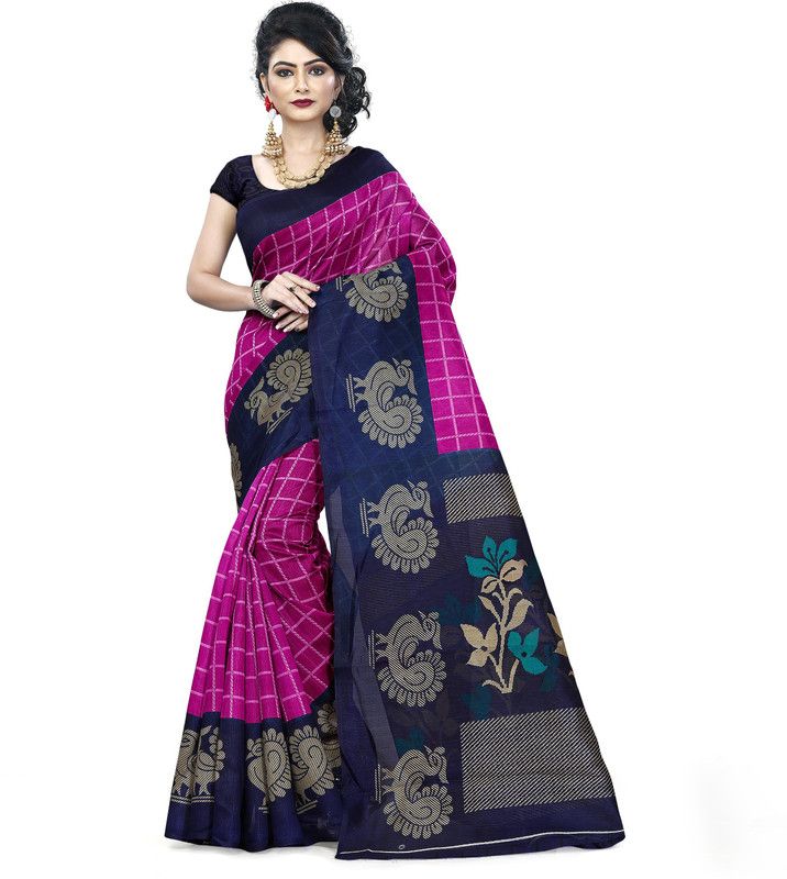 Animal Print Bhagalpuri Cotton Blend Saree  (Pink)