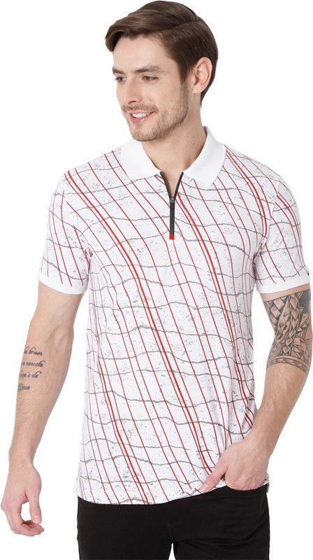 Men Geometric Print Polo Neck Pure Cotton Multicolor T-Shirt
